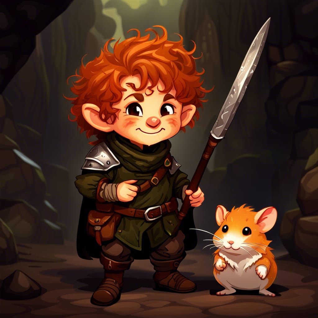 Halfling Ranger and Hamster Companion in Dungeon
