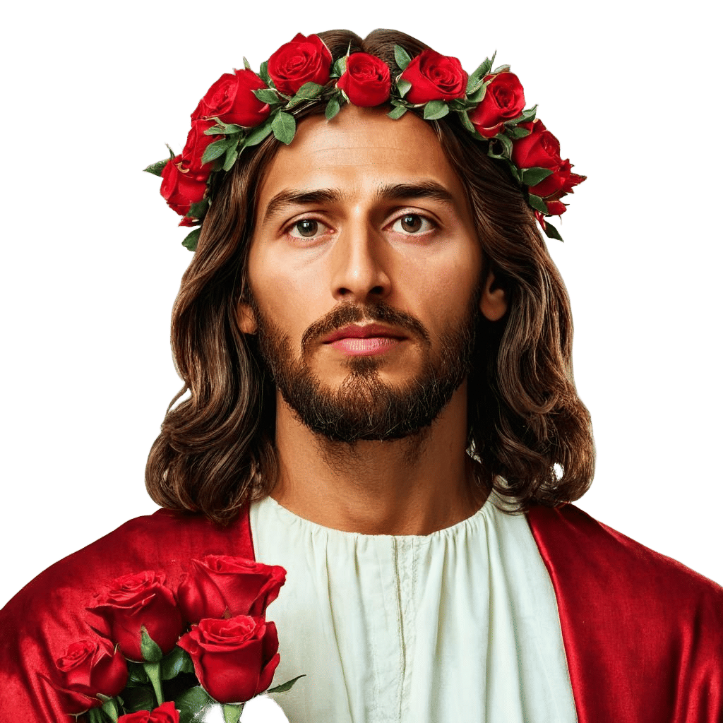Jesus Christ with Red Roses, a Peaceful Depiction