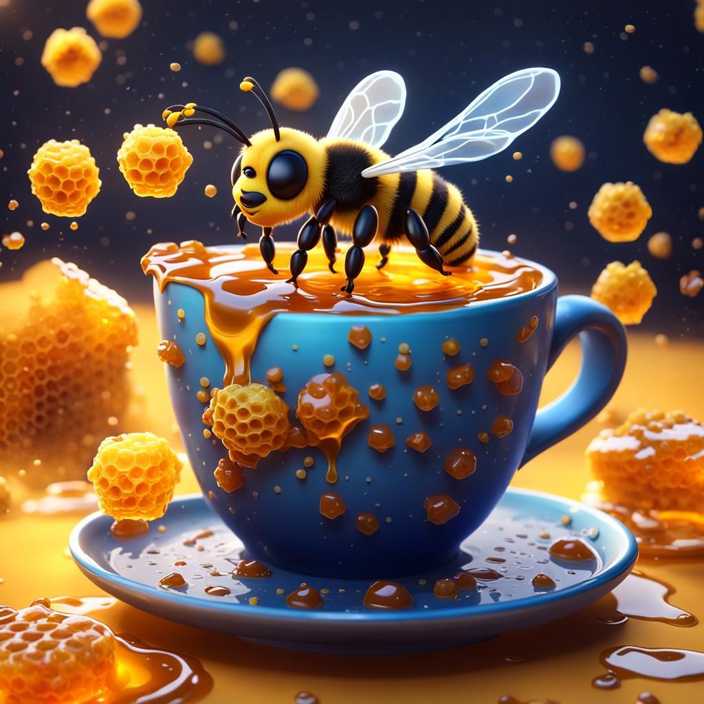 Cartoon Bee with Honeycomb in Detailed Matte Painting