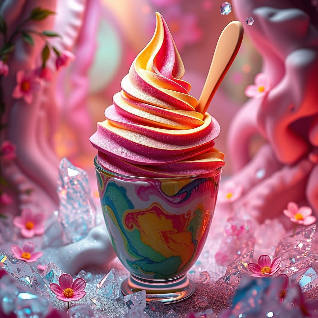 Whimsical Futuristic Ice Cream Landscape in Neon Colors