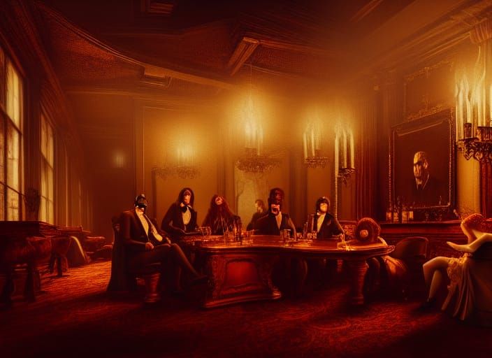 Ominous Hellfire Club in Vintage Surrealism Style