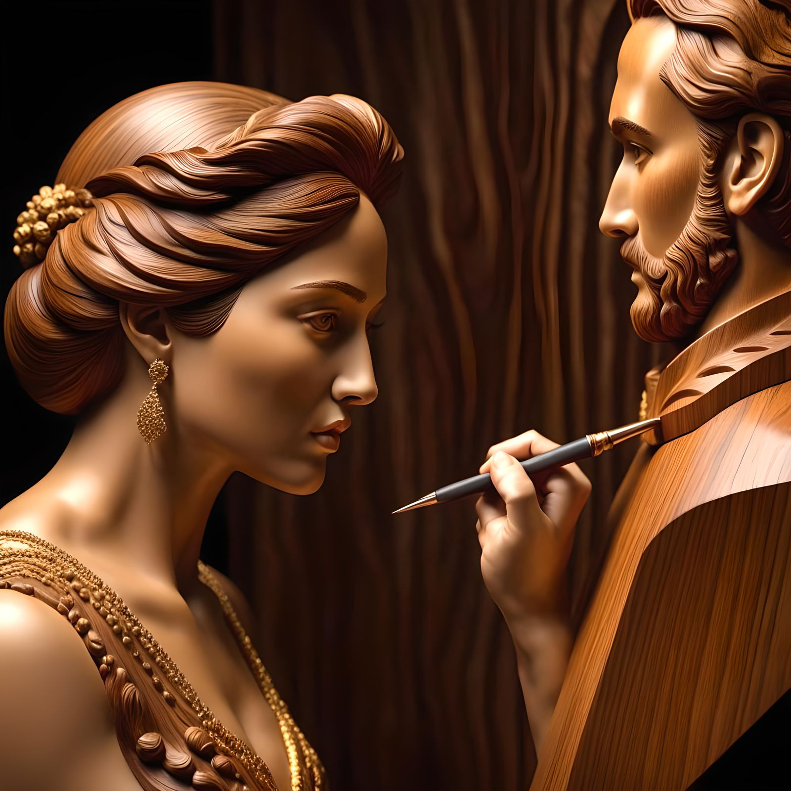 Exquisite Wooden Sculpture of a Beautiful Woman