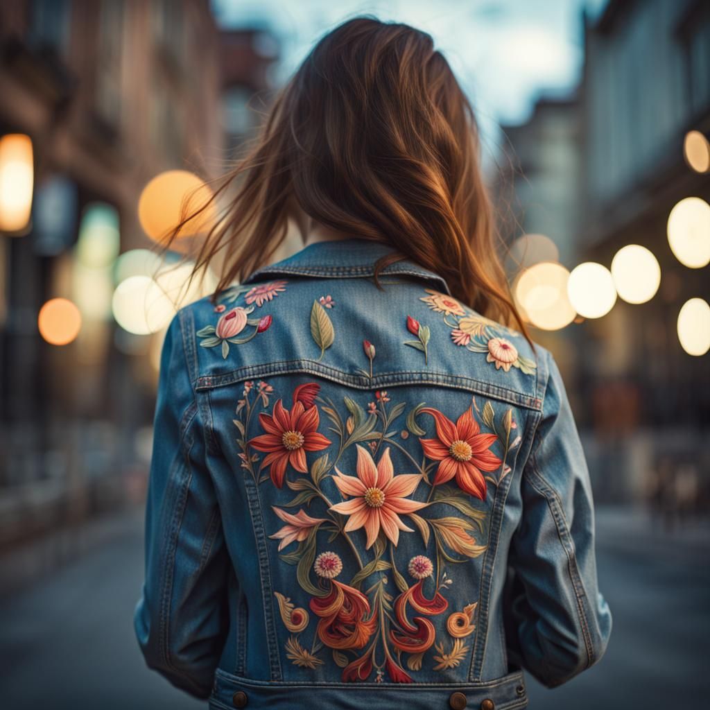 Woman's Denim Jacket with Art Nouveau Embroidery