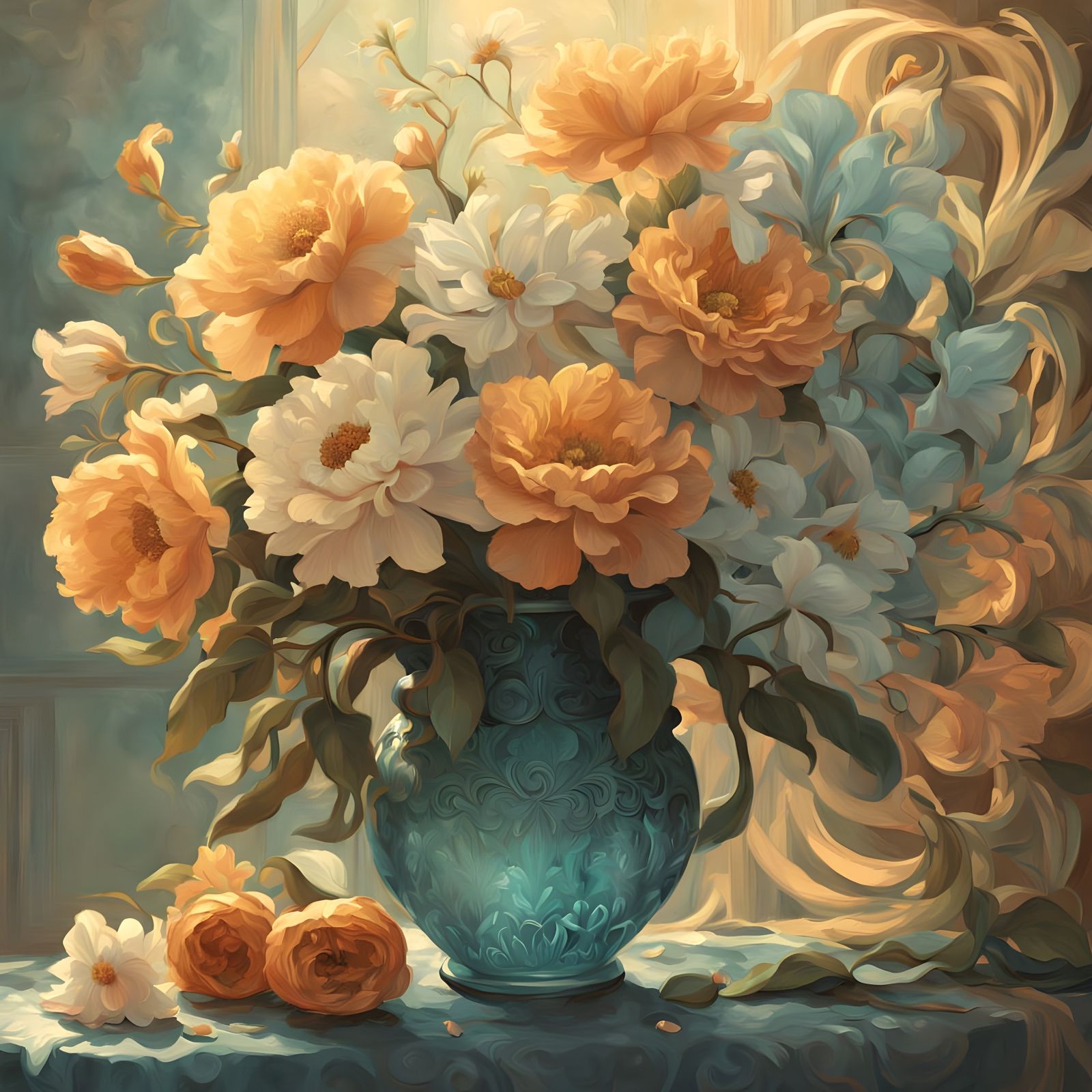 Vibrant Bouquet in Antique Glass Vase