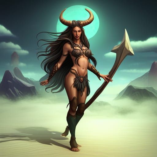 Goddess with Horns: Detailed Fantasy Art
