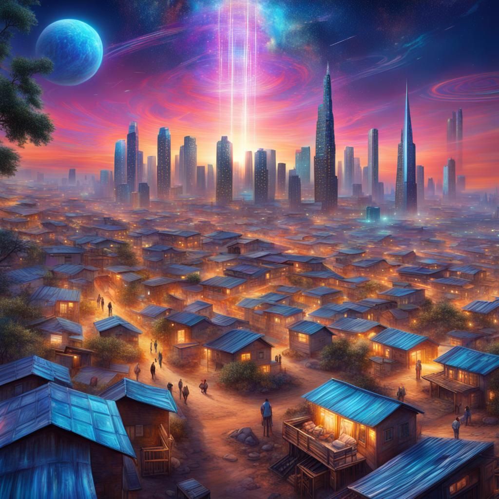 Futuristic City Meets African Village in Hyperrealism