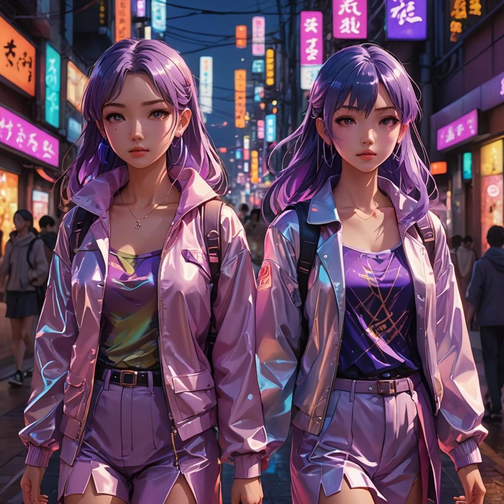 Neon City Girls: Anime-Inspired 3D Art