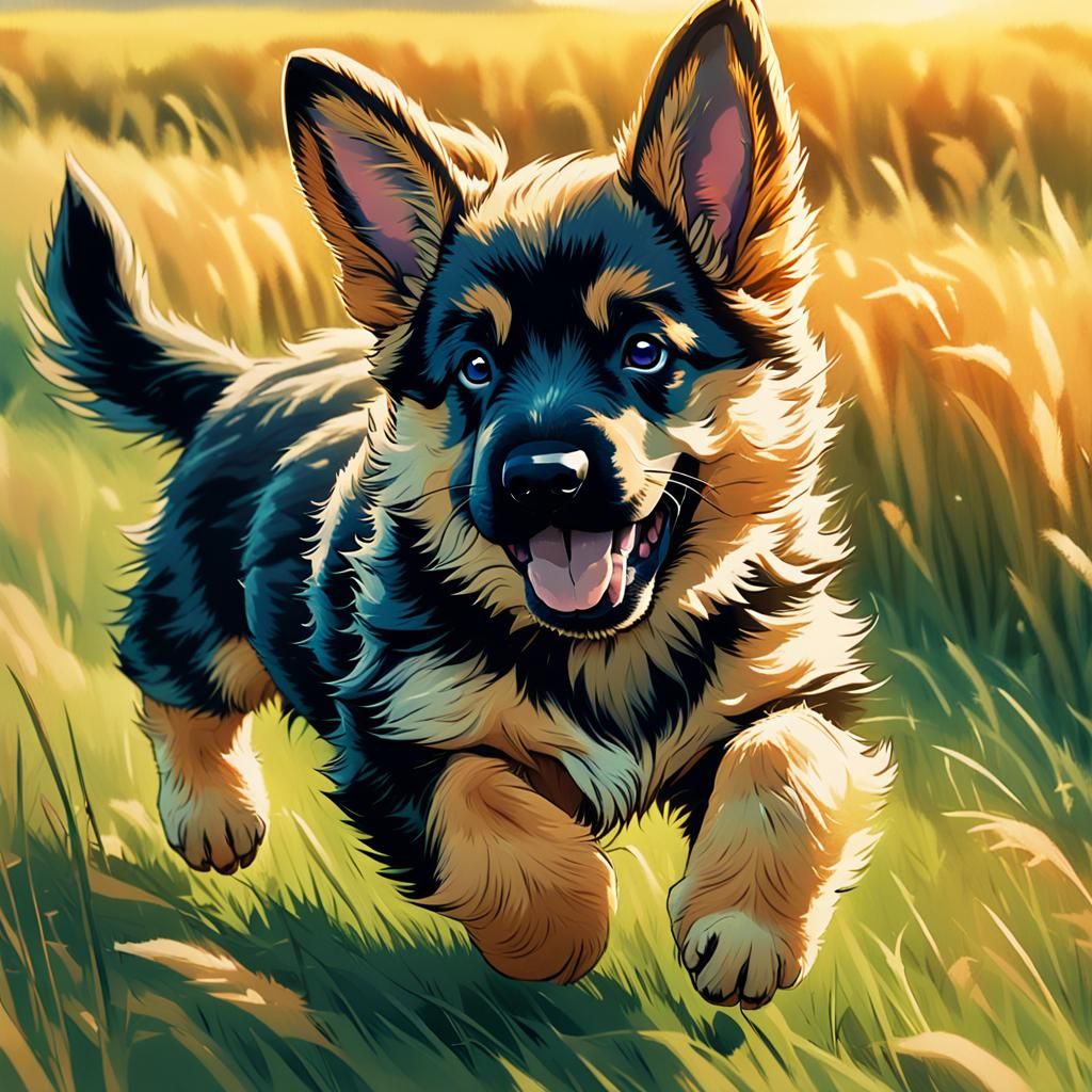 Cute German Shepherd Puppy in Anime Style