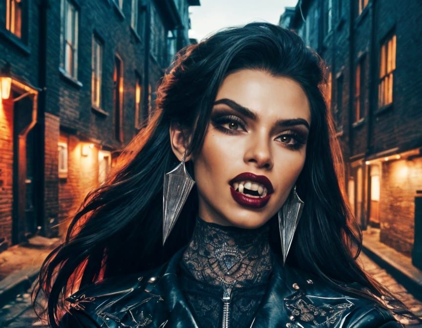 Fierce Modern Vampire Portrait in Moonlight