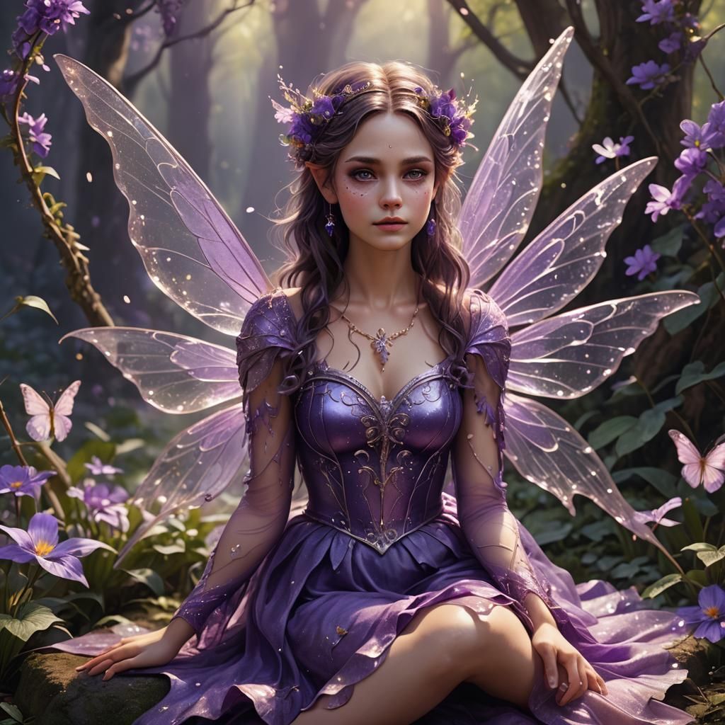 Dreamy Fairy in Purple: Detailed Matte Painting