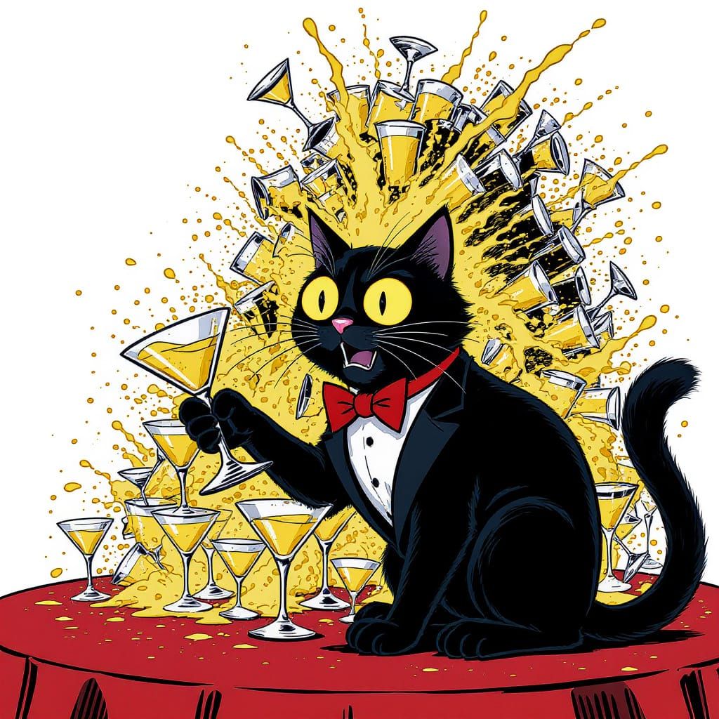 Chic Black Cat's Pop Art Surprise in Tuxedo