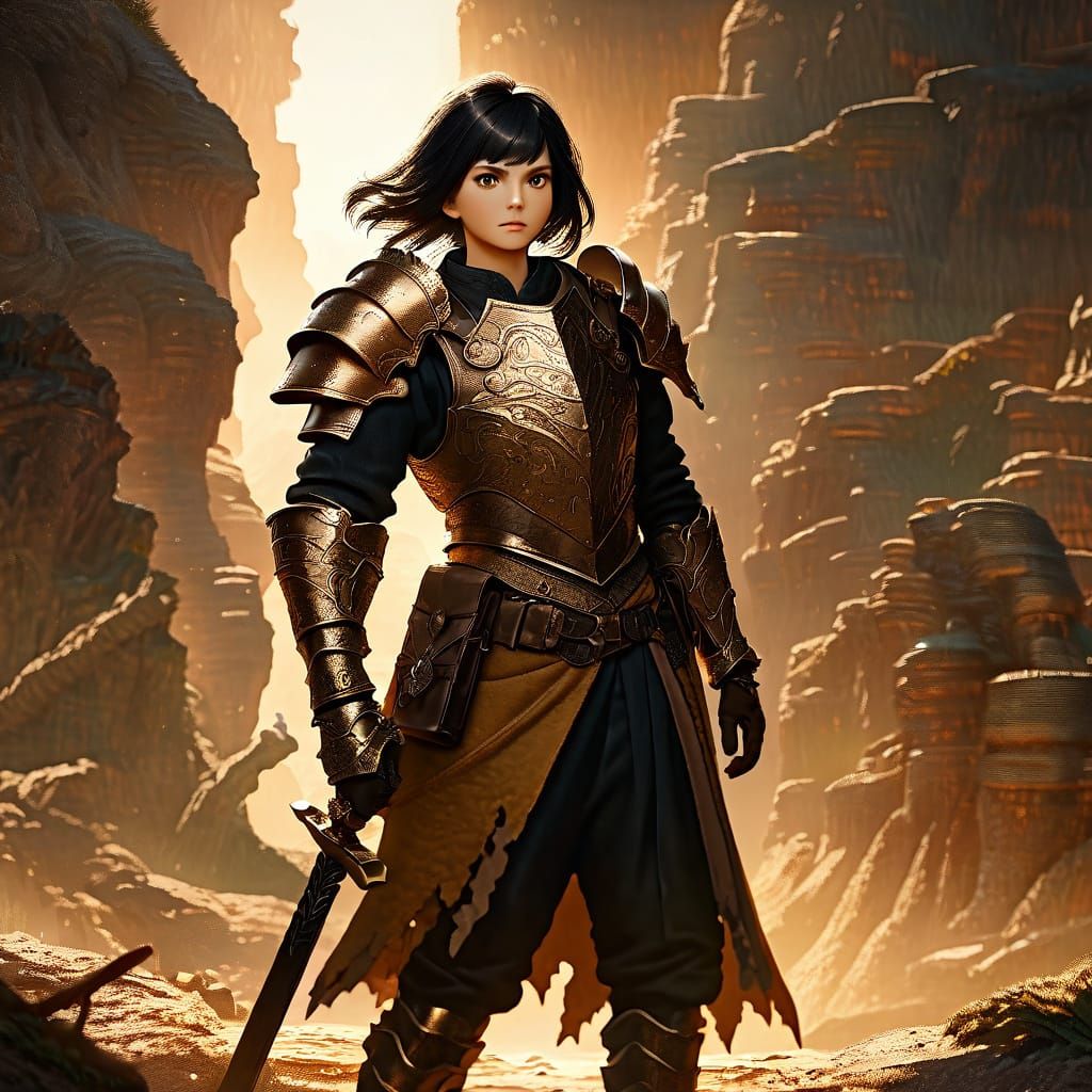 Female Fantasy Adventurer in Golden Hour Glow
