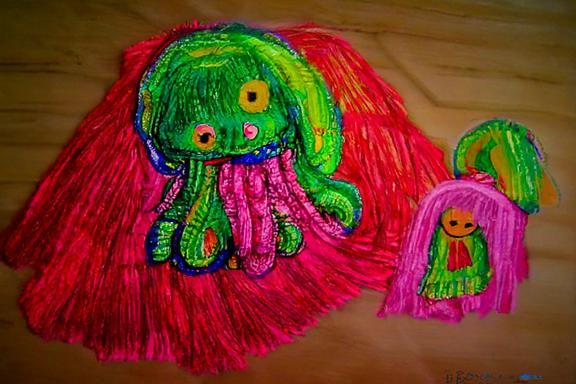 Cute Cthulhu in Children's Crayon Drawing Style