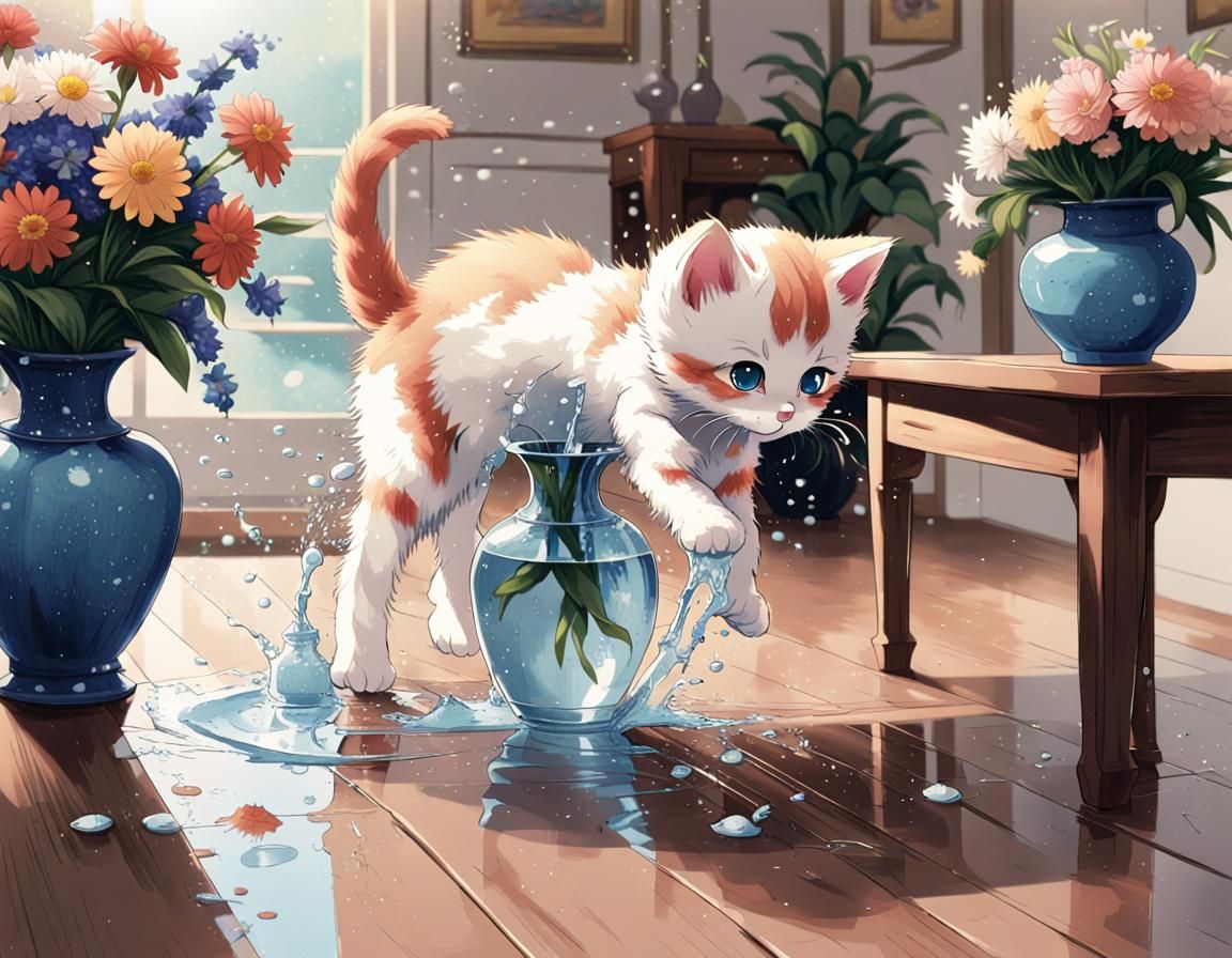 Water ballet starring a naughty kitten