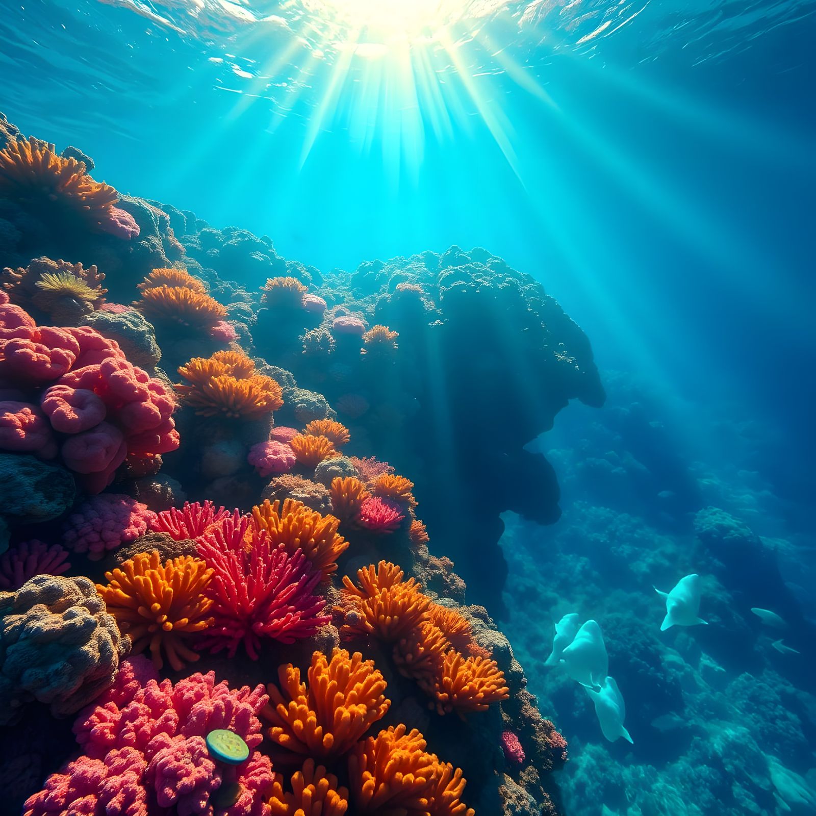 Underwater Coral Reef Sunlight Scenery
