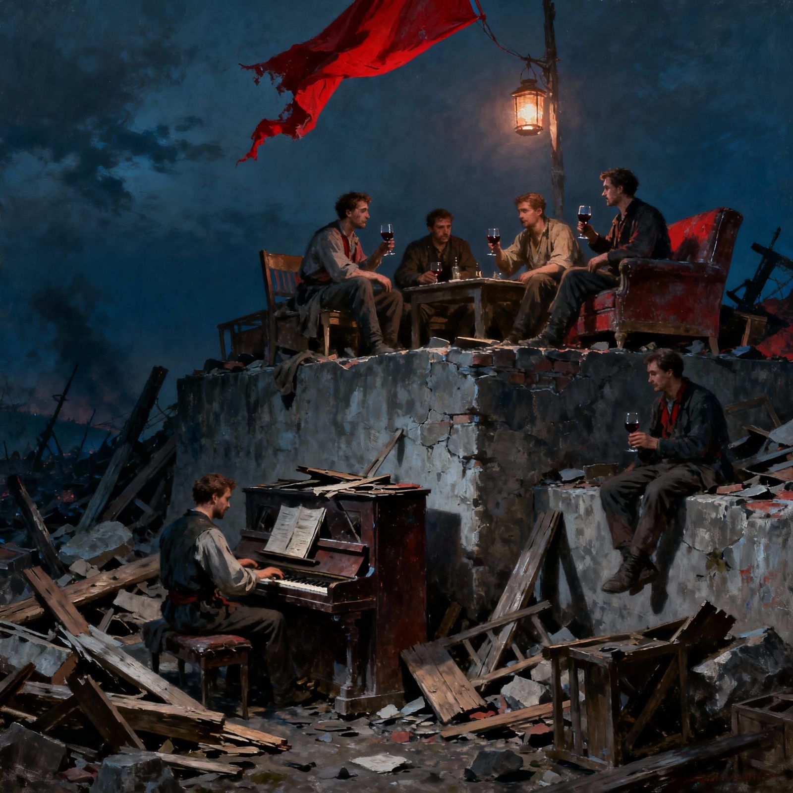 Rebels Share Wine on Barricade Before Battle