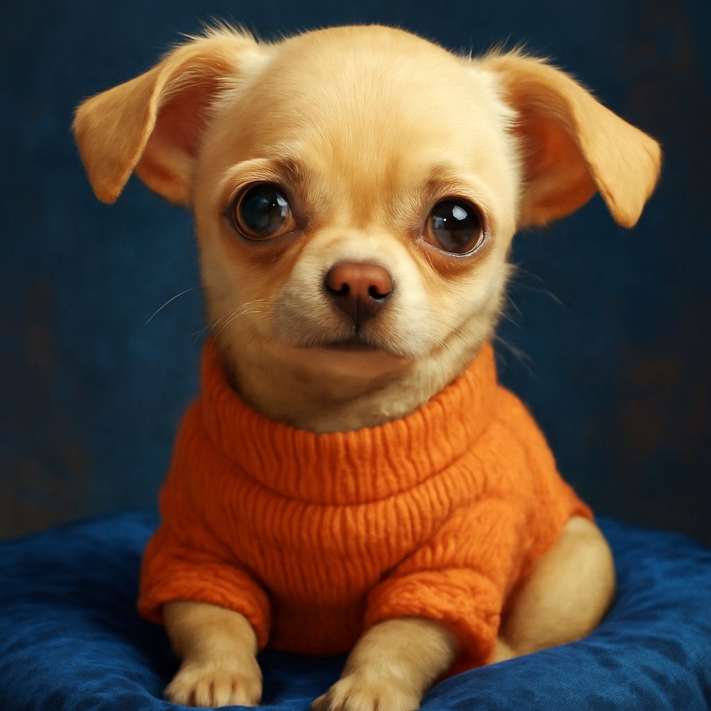 Hyperrealistic Chihuahua with Brown Eyes in Orange Sweater
