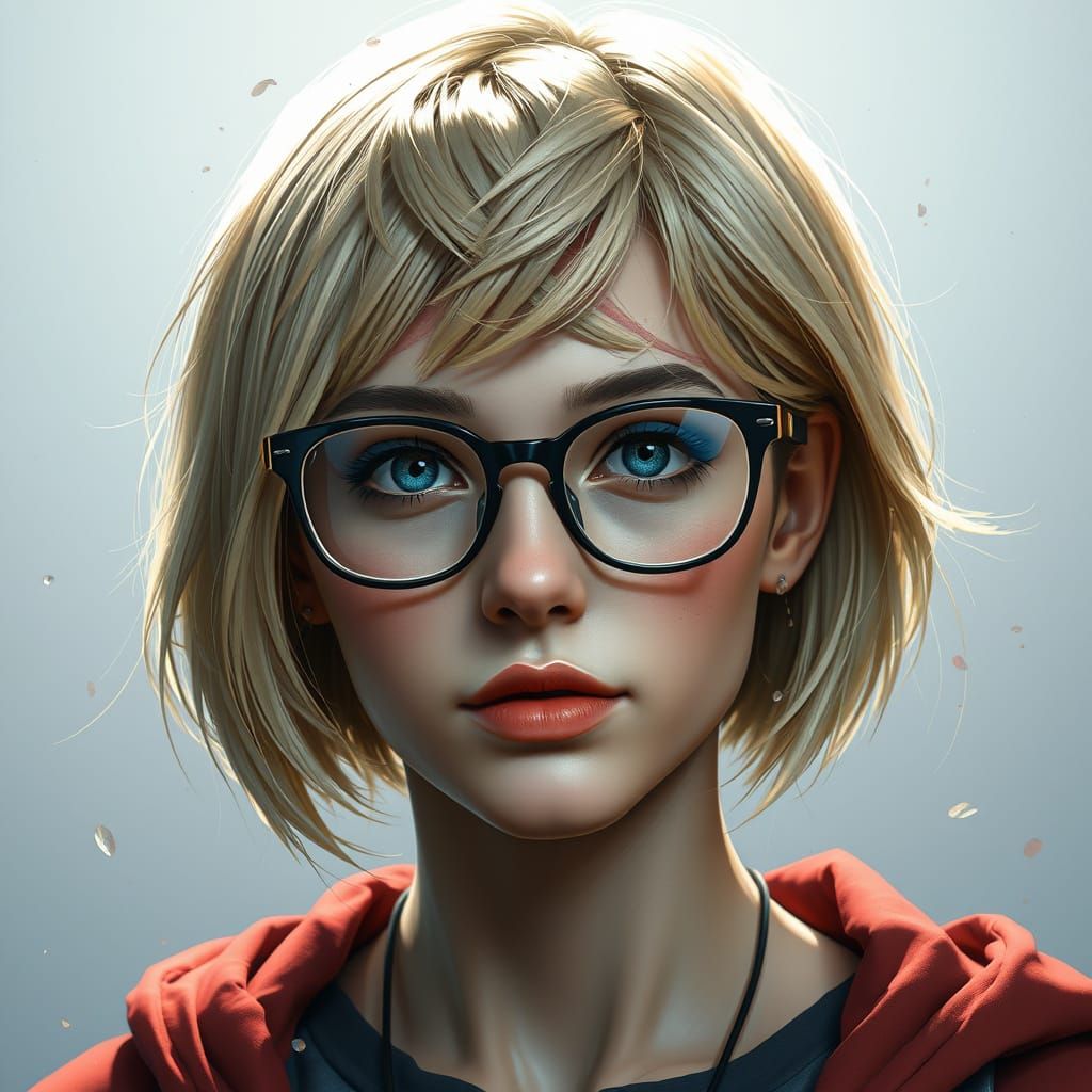 Young Woman with Short Blonde Hair and Glasses in Stunning C...
