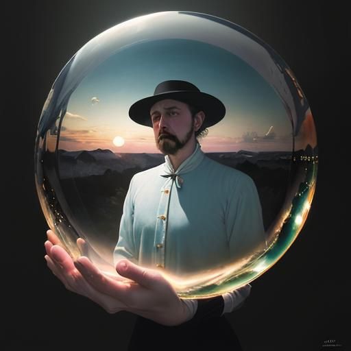 Surreal World in a Bubble, Oil Painting Style