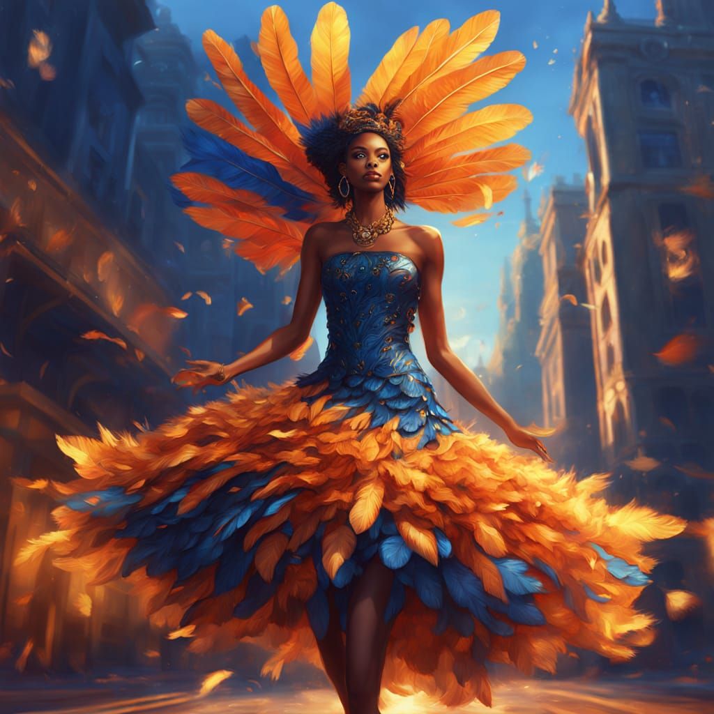Woman in Samba Roller Dress, Vibrant Oil Painting