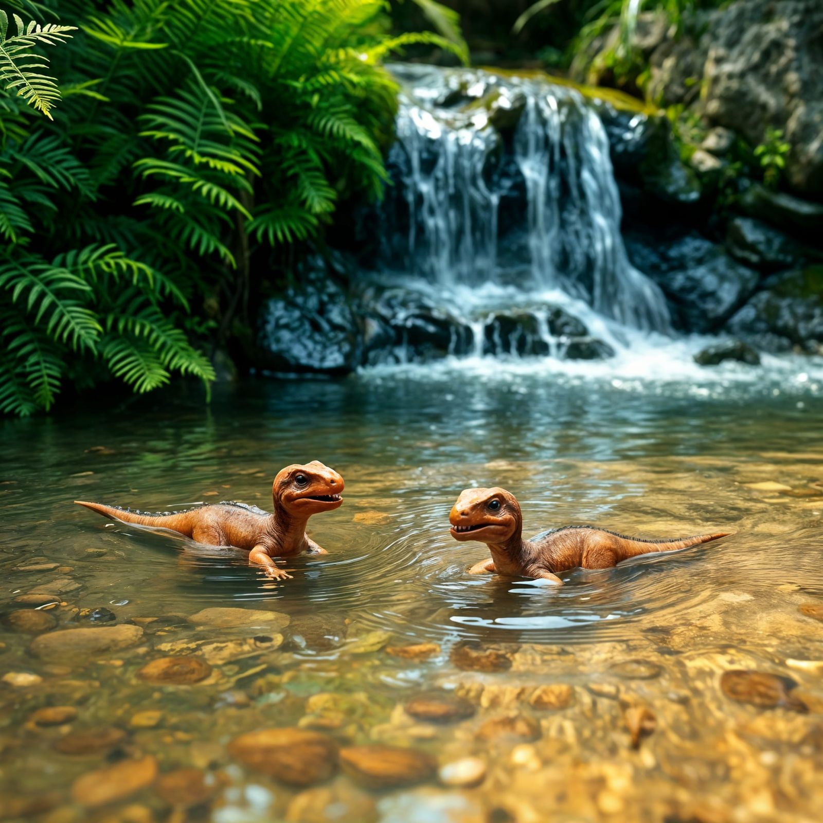 Baby Dinosaurs Play in Paradise Waterfall