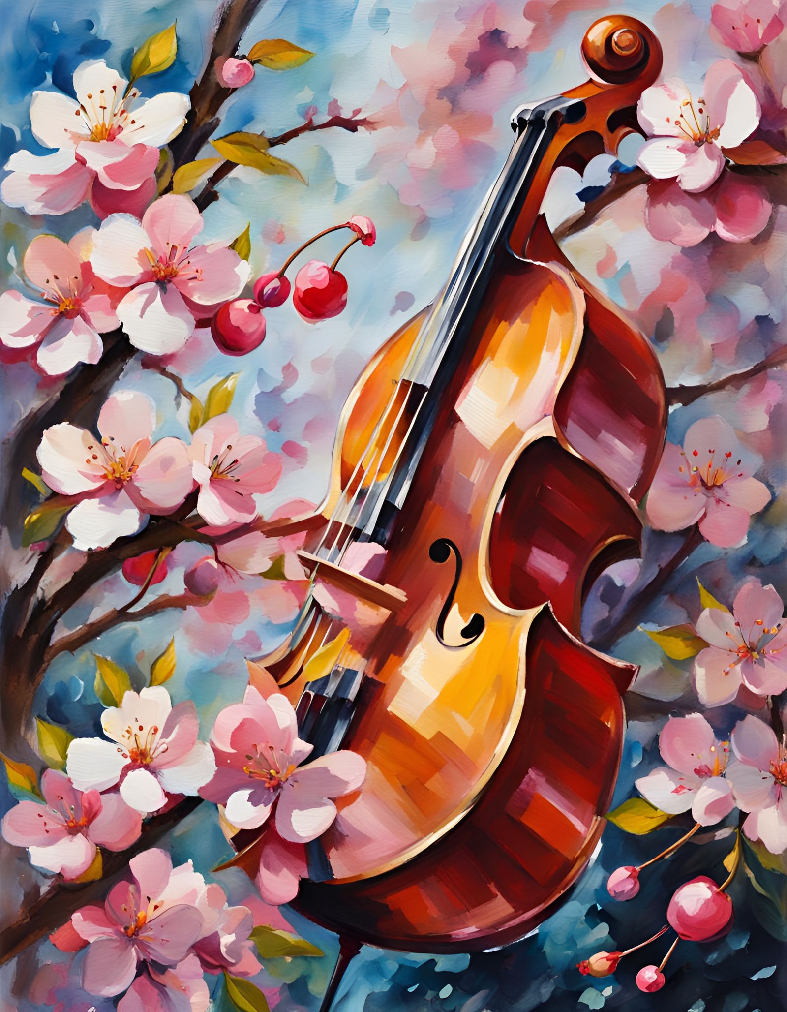 Cherry Blossoms and Music Notes in Gouache Style
