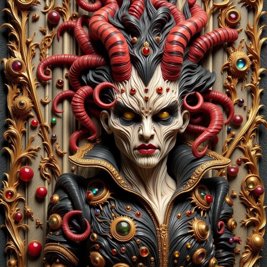 Tattered ID Card with Joker Doodles in Biomechanical Surreal...