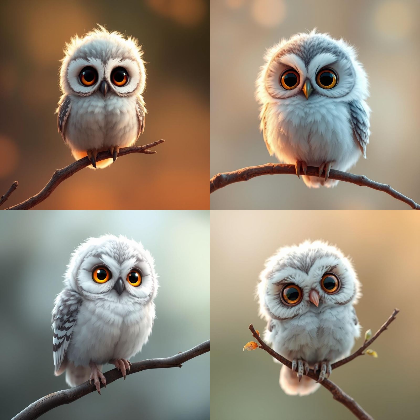 Cute Baby Owl Perched on Branch in Anime Style