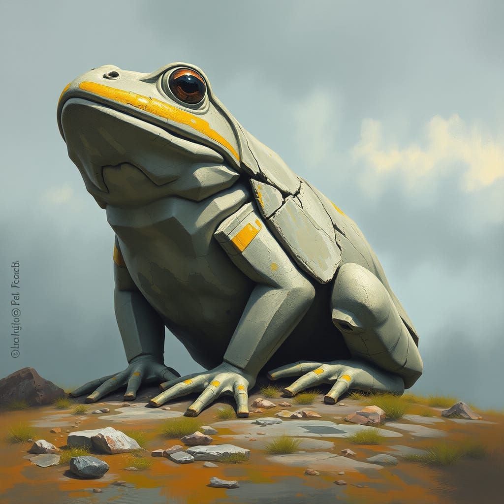 Monolithic Stone Frog in Brutalist Style