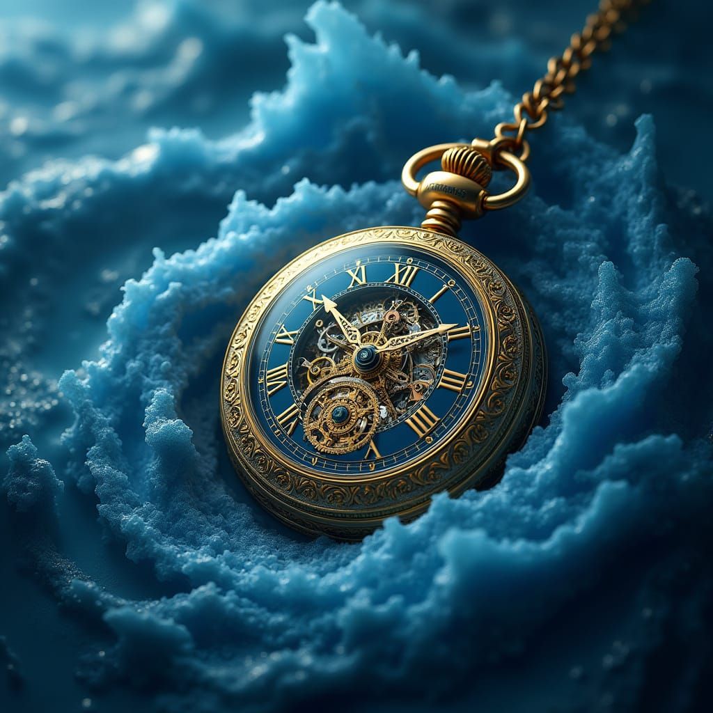 Luxurious Fantasy Pocket Watch Amidst Ocean Waves