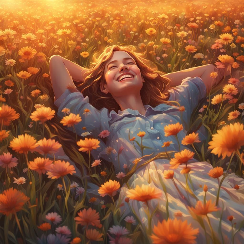 Girl in Wildflower Field at Sunset: Golden Hour Portrait