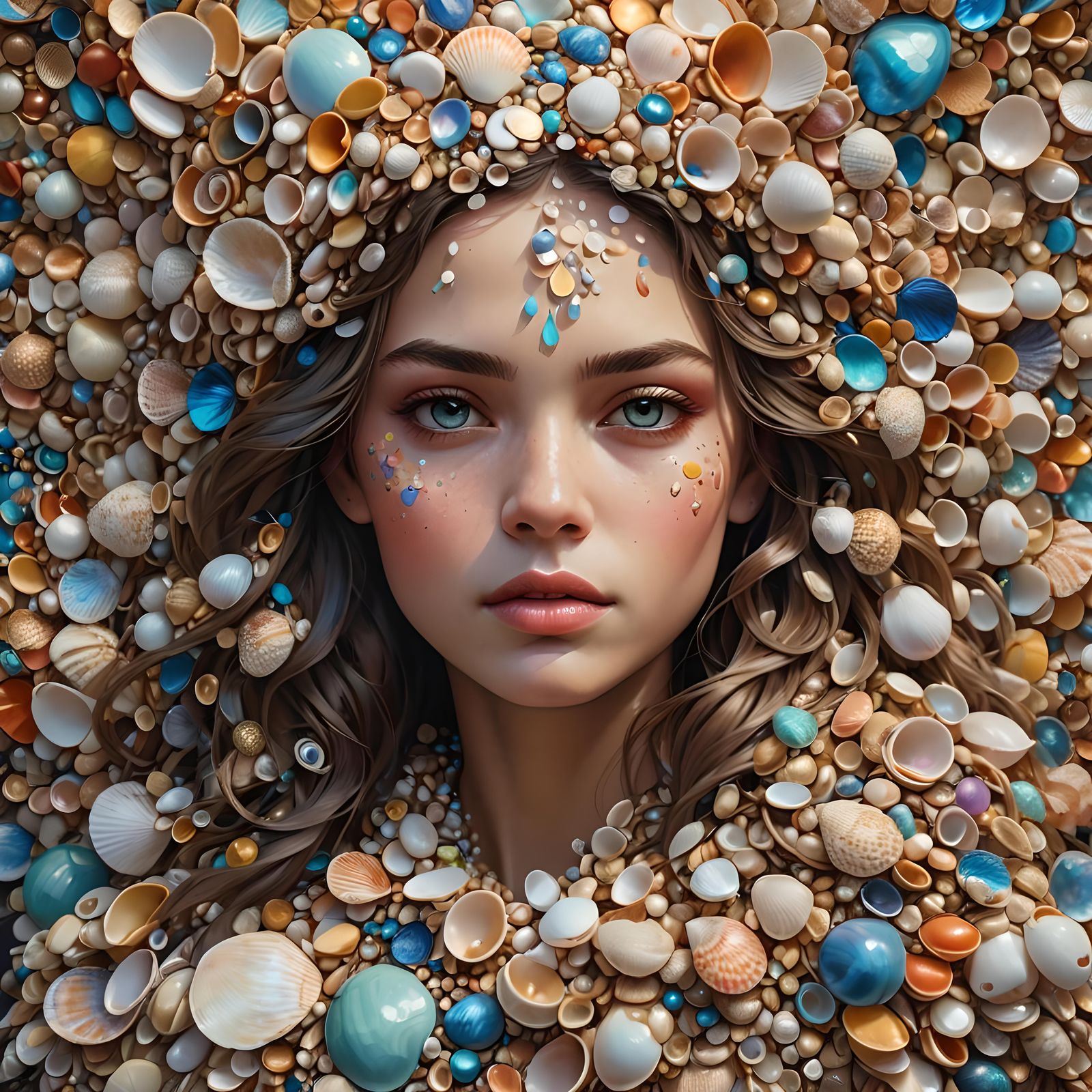 Shell Woman Portrait in Art Nouveau Style