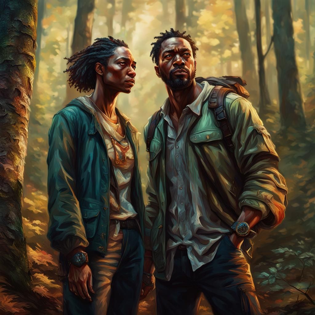 Romantic Encounter in Woods: Hyperrealistic Splash Art