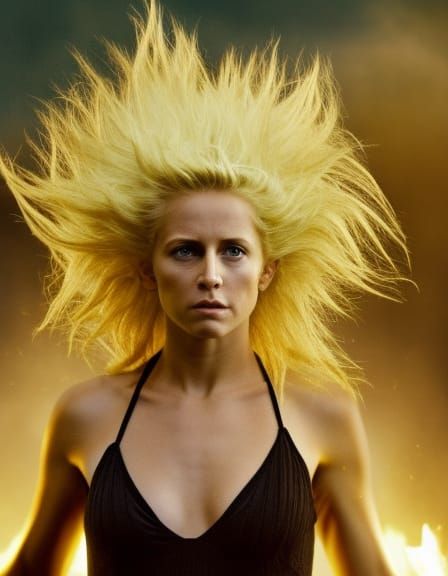 Photorealistic Super Saiyan Female in 1980s Movie Scene