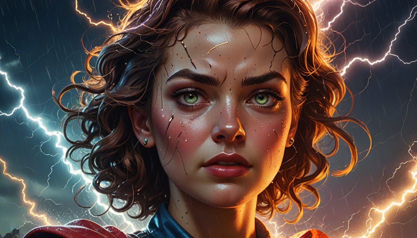 FizzyElf Portrait with Lightning in Hyperrealistic Style