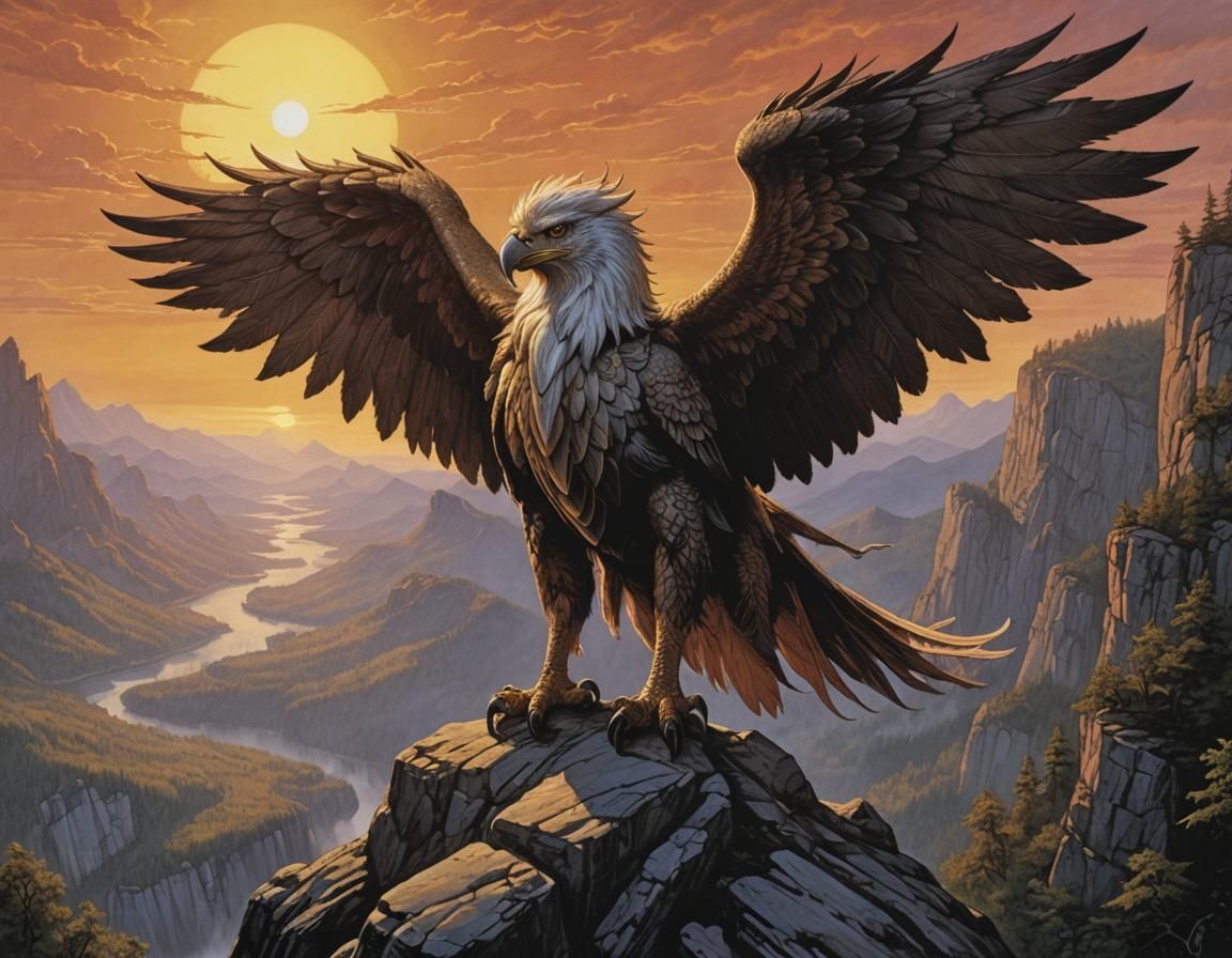 Majestic Griffon Overlooking Forest, Fantasy Art