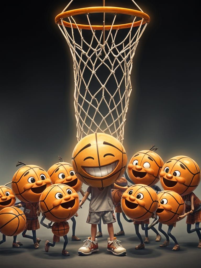 Anthropomorphic Basketballs Guide Human to Glowing Net