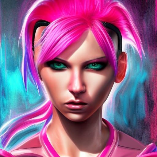 Pink-Haired Cyberpunk Boxer in Expressionist Style
