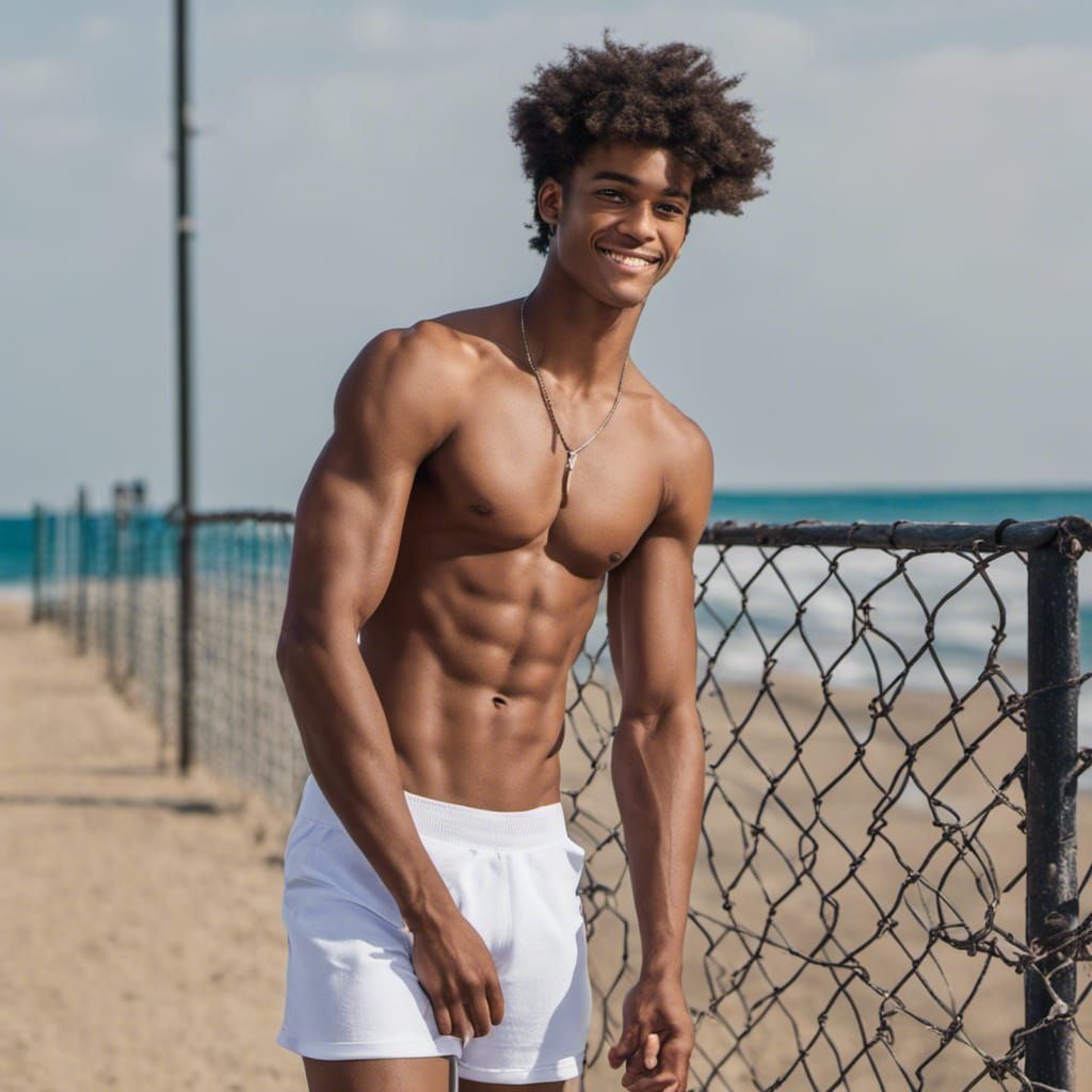 Handsome Man at Beach in Hyperrealistic Style