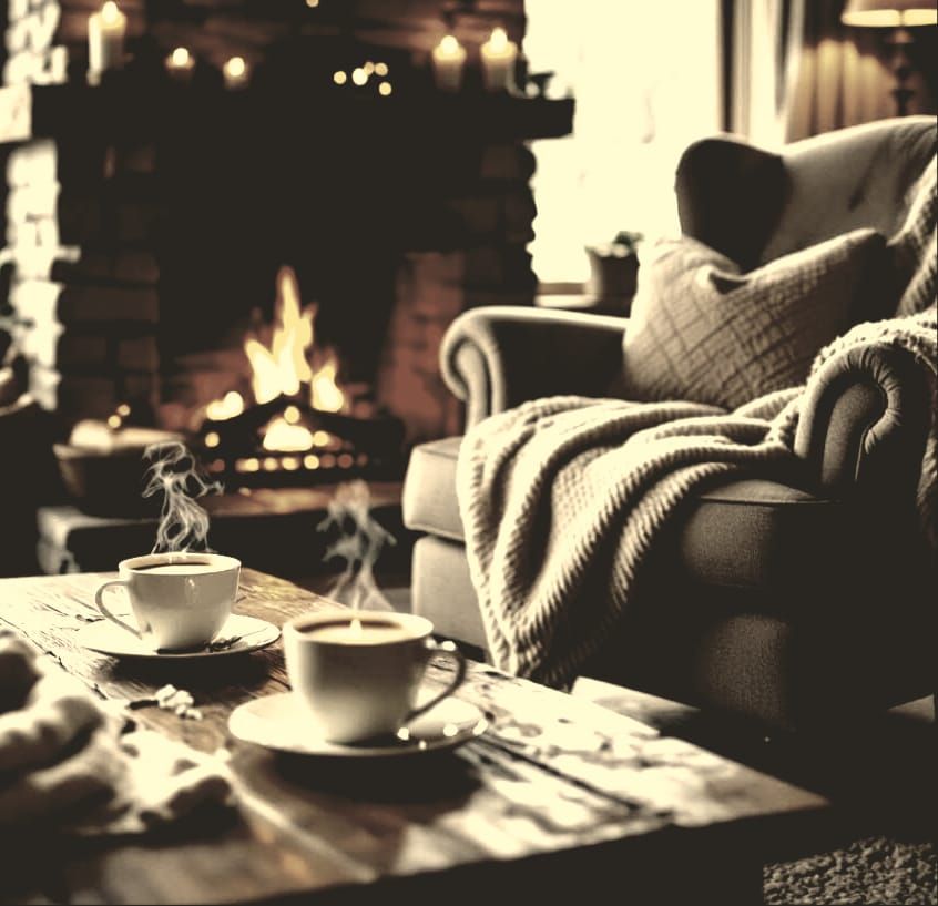 Cozy Living Room Scene with Relaxing Coffee