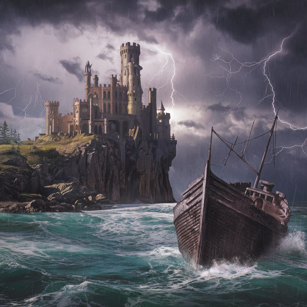 Stormy Castle on Cliff: A Fantasy Matte Painting