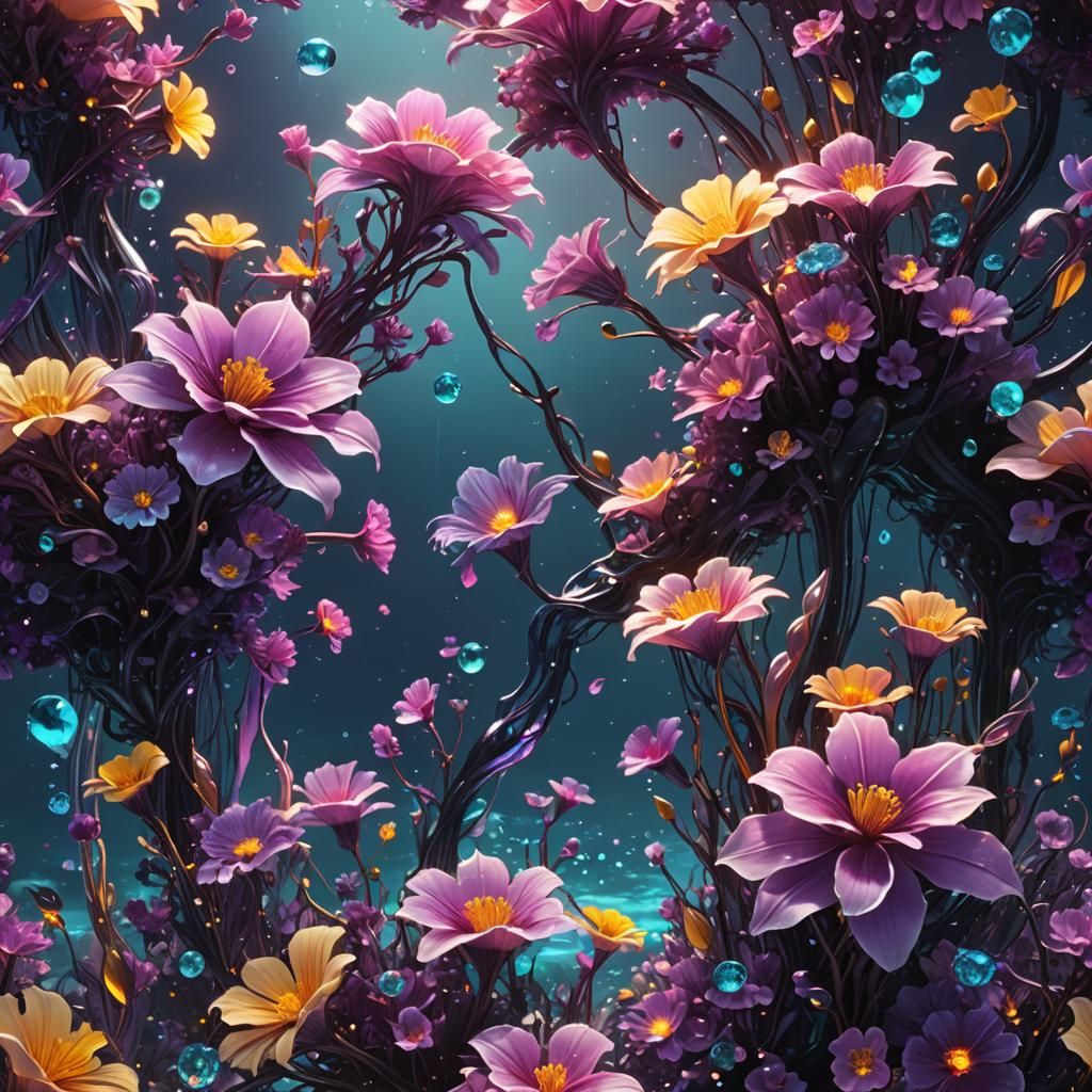 Mystic Ocean Horizon with Glass Flowers