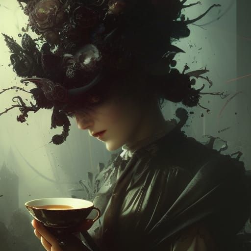 High Gothic Cyanide Teacup, Hyperdetailed Dark Fantasy