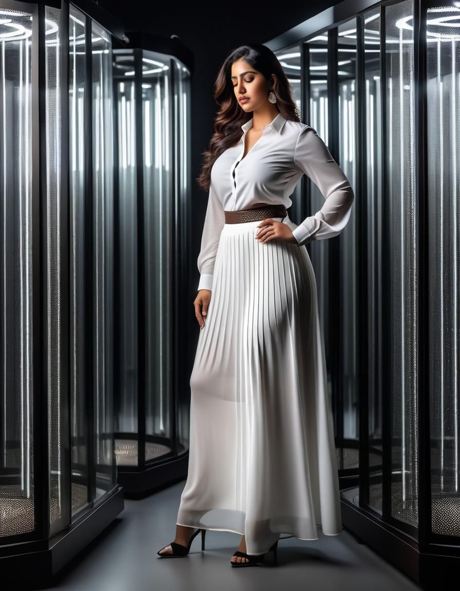 Sad Woman in Glass Cell, Hyperdetailed Portrait