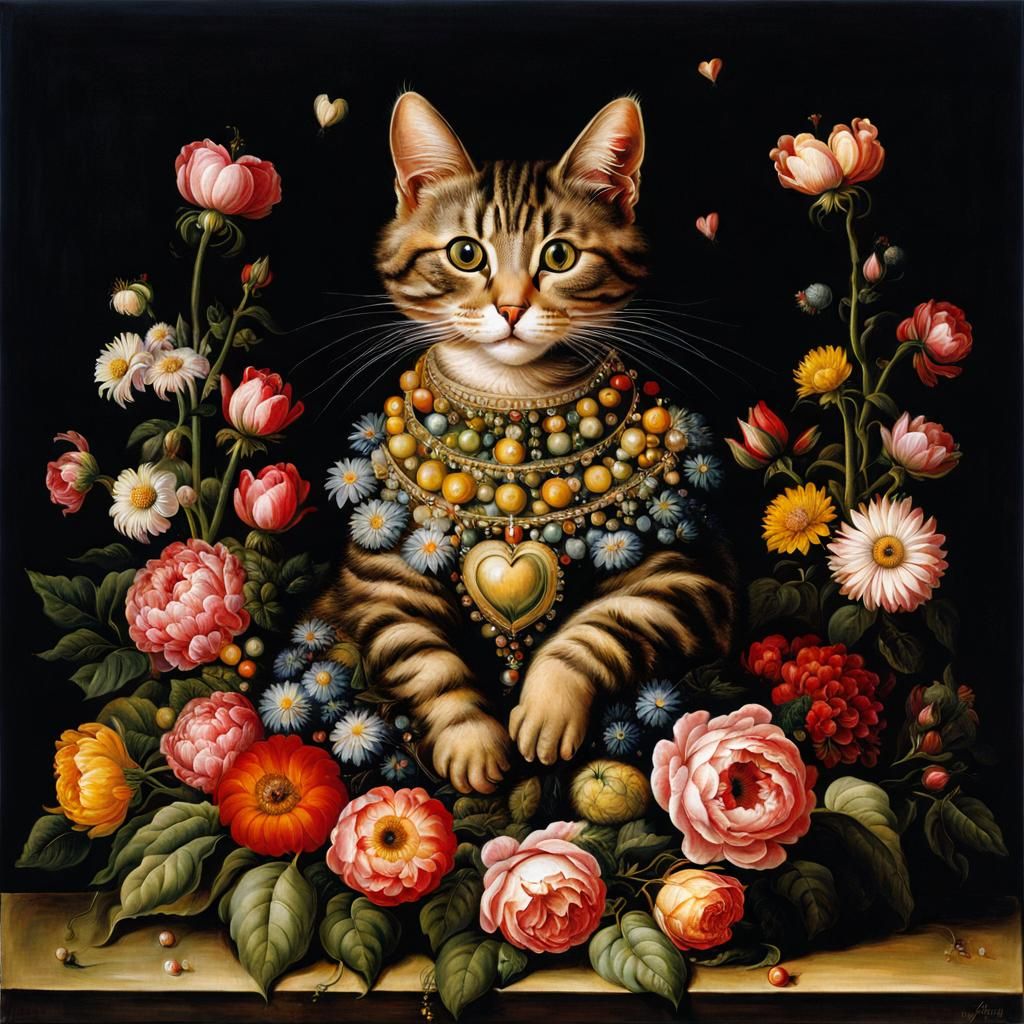 Floral Cat Portrait in Arcimboldo Style