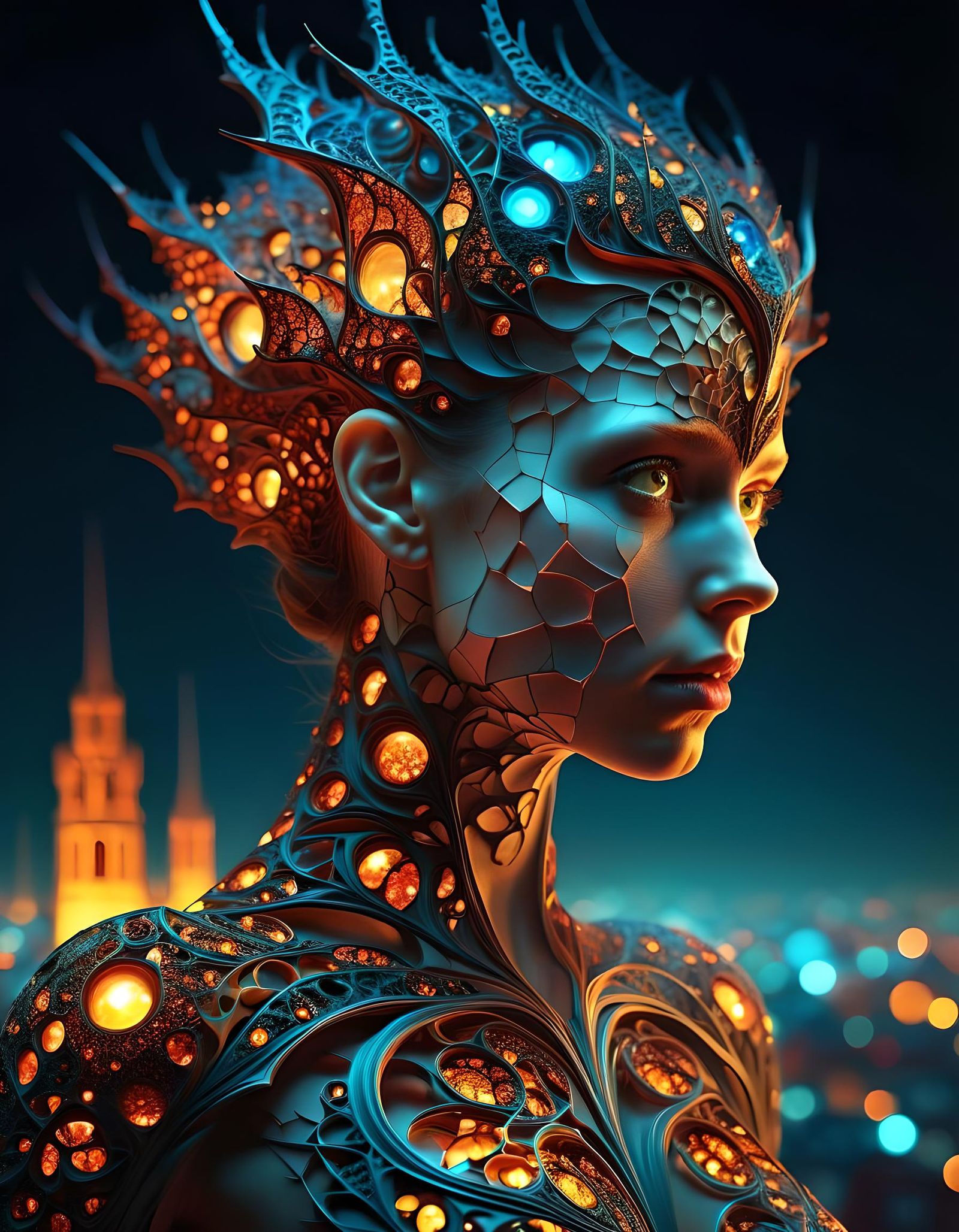 Burning Heroine in Fantasy Night Scene