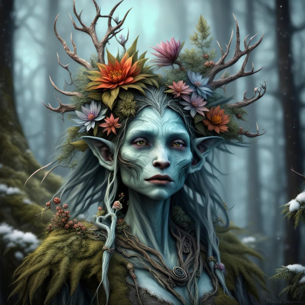 Fantasy Winter Twig Creature Portrait in Forest