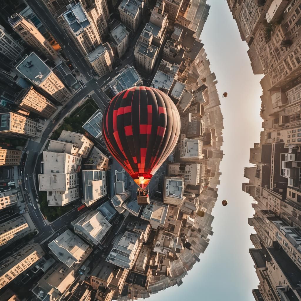 Hot Air Balloon Over Cityscape