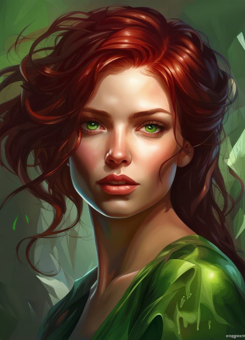 Red-Haired Woman with Green Eyes, Hyperdetailed Portrait