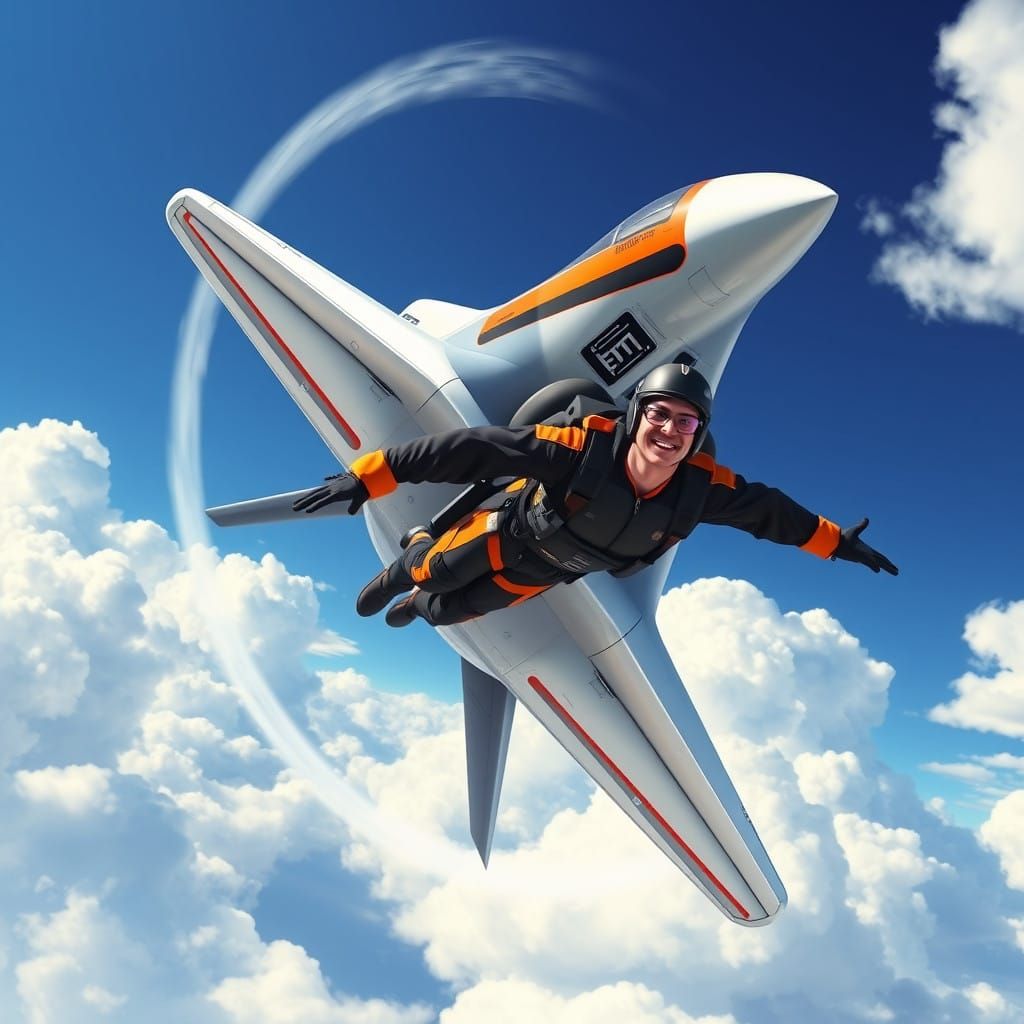 Sleek Silver Jet Performs 360 Loop as Brave Pilot Skydives t...